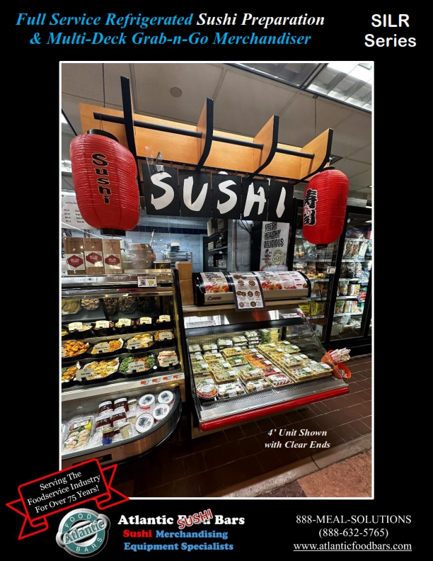 Atlantic Food Bars - 4' Refrigerated Sushi Preparation Station with Cold Grab & Go Packaged Meal Merchandising - 20 Year Club - SILR4854-CE_002