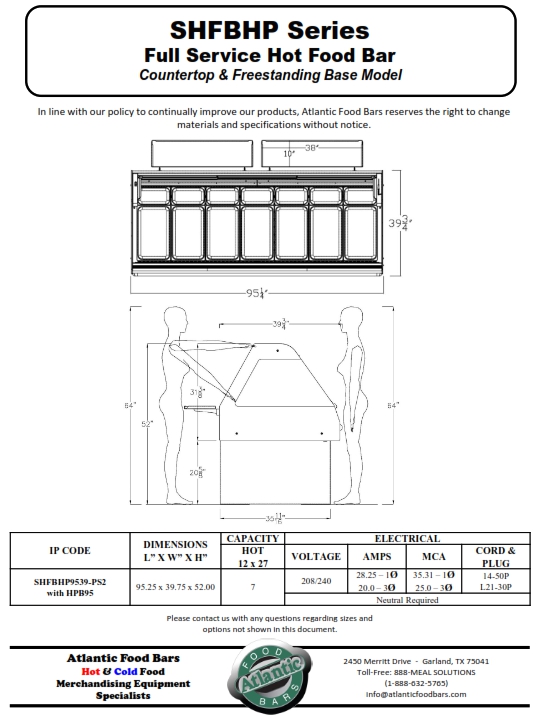 Atlantic Food Bars - Full Service Hot Food Bar - Replacement for Discontinued Henny Penny HMR -SHFBHP Cut Sheet 2