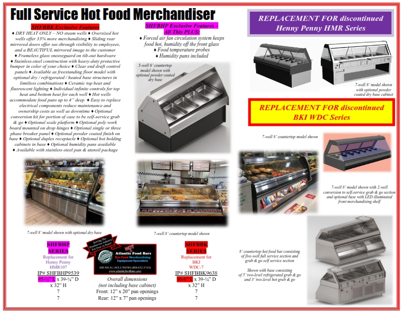 Atlantic Food Bars - Full Service Hot Food Bars - SHFBBK9638 SHFBHP9539 Comparison - Replacement for Henny Penny HMR107 and BKI WDC-7_001