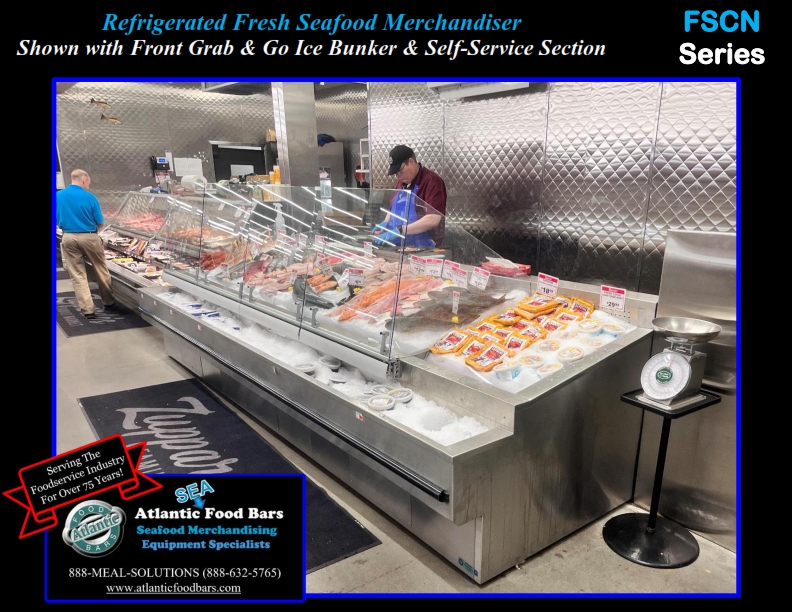 Atlantic SEAFood Bars - Refrigerated Seafood Case with Front Grab & Go Ice Bunker and Self-Service Section - FSCN-CB_002