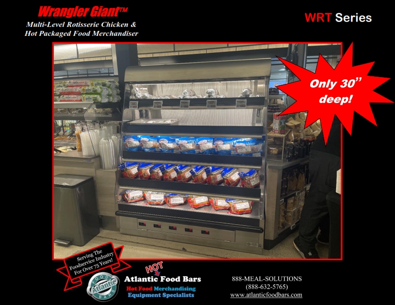 Atlantic Food Bars - Wrangler Giant Five Level Hot Packaged Chicken Merchandiser - Only 30in Deep - WR6029T-AS-AS-CE-NXG-UO_001