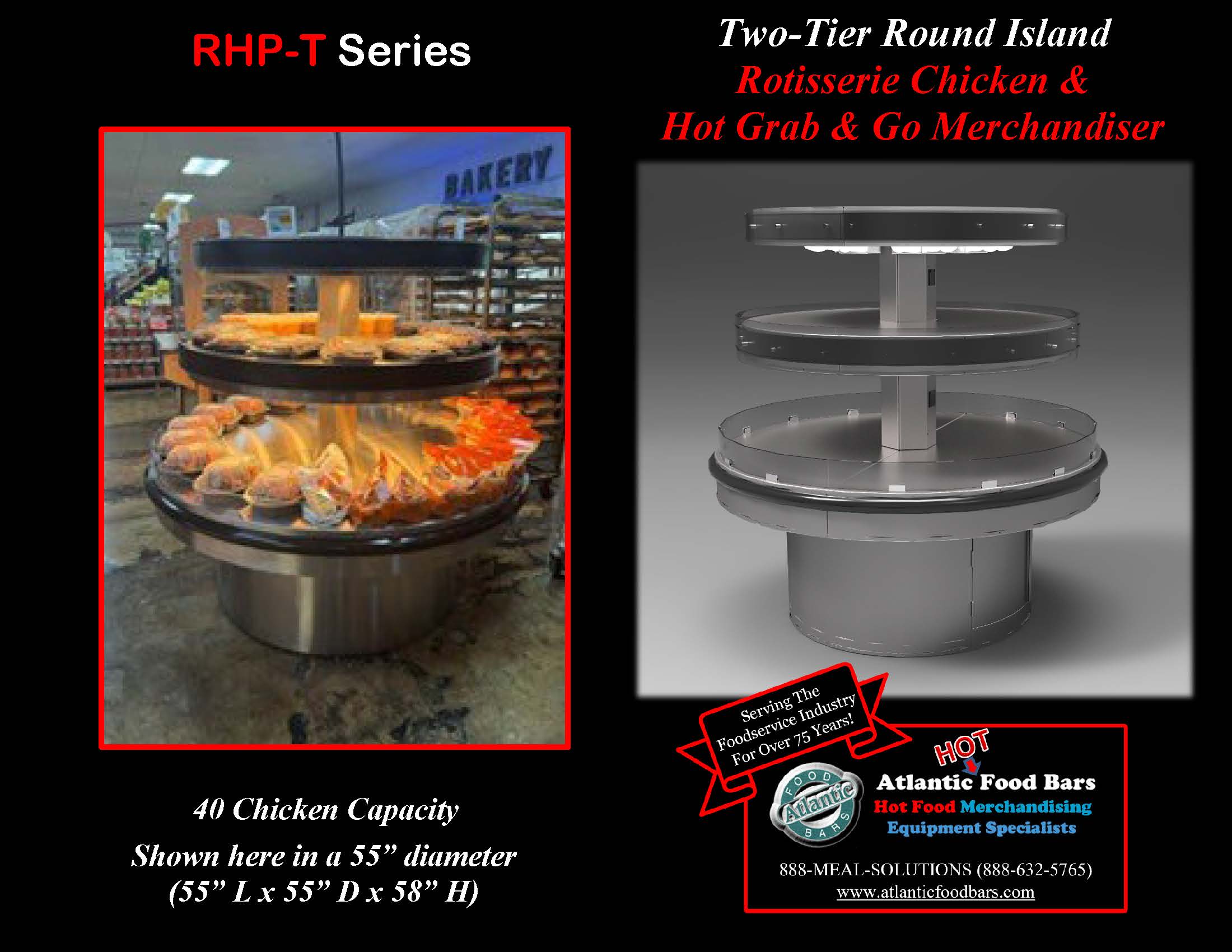 Atlantic Food Bars - Two Tier Round Rotisserie Chicken Hot Grab & Go Island - RHP5555T