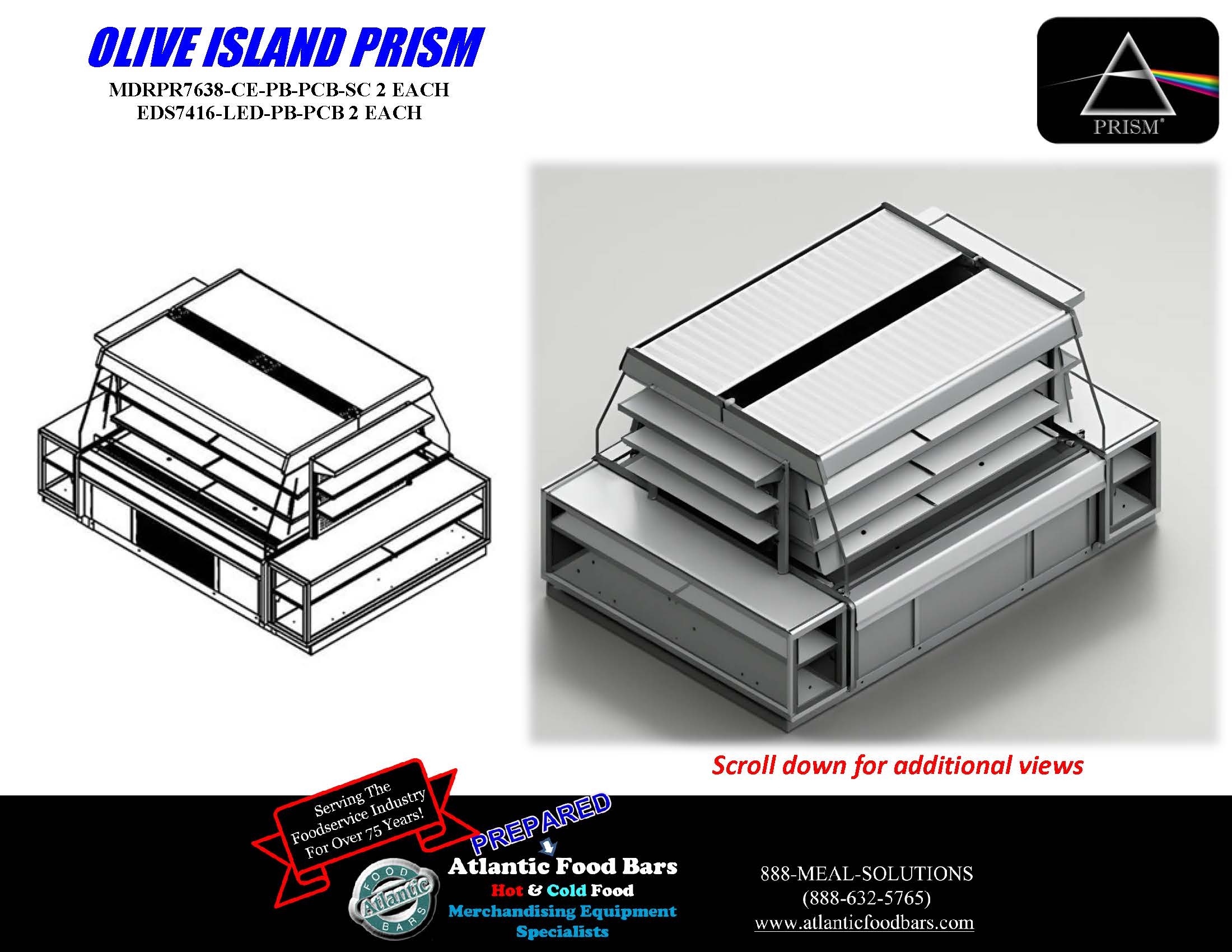 Atlantic Food Bars - PRISM Series - MDRPR7638-CE-PB-PCB-SC EDS7416-LED-PB-PCB - 4-pc Prism