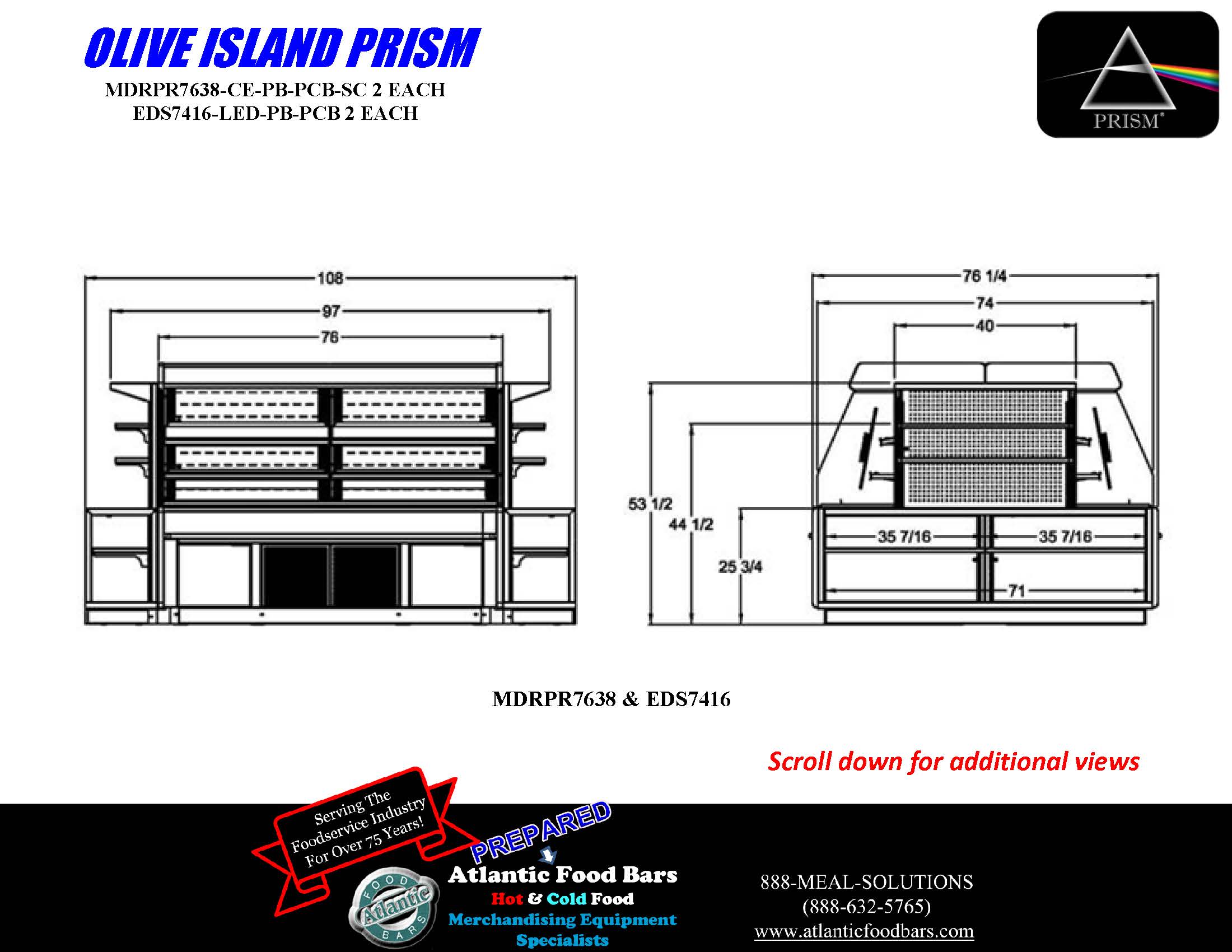 Atlantic Food Bars - PRISM Series - MDRPR7638-CE-PB-PCB-SC EDS7416-LED-PB-PCB - 4-pc Prism