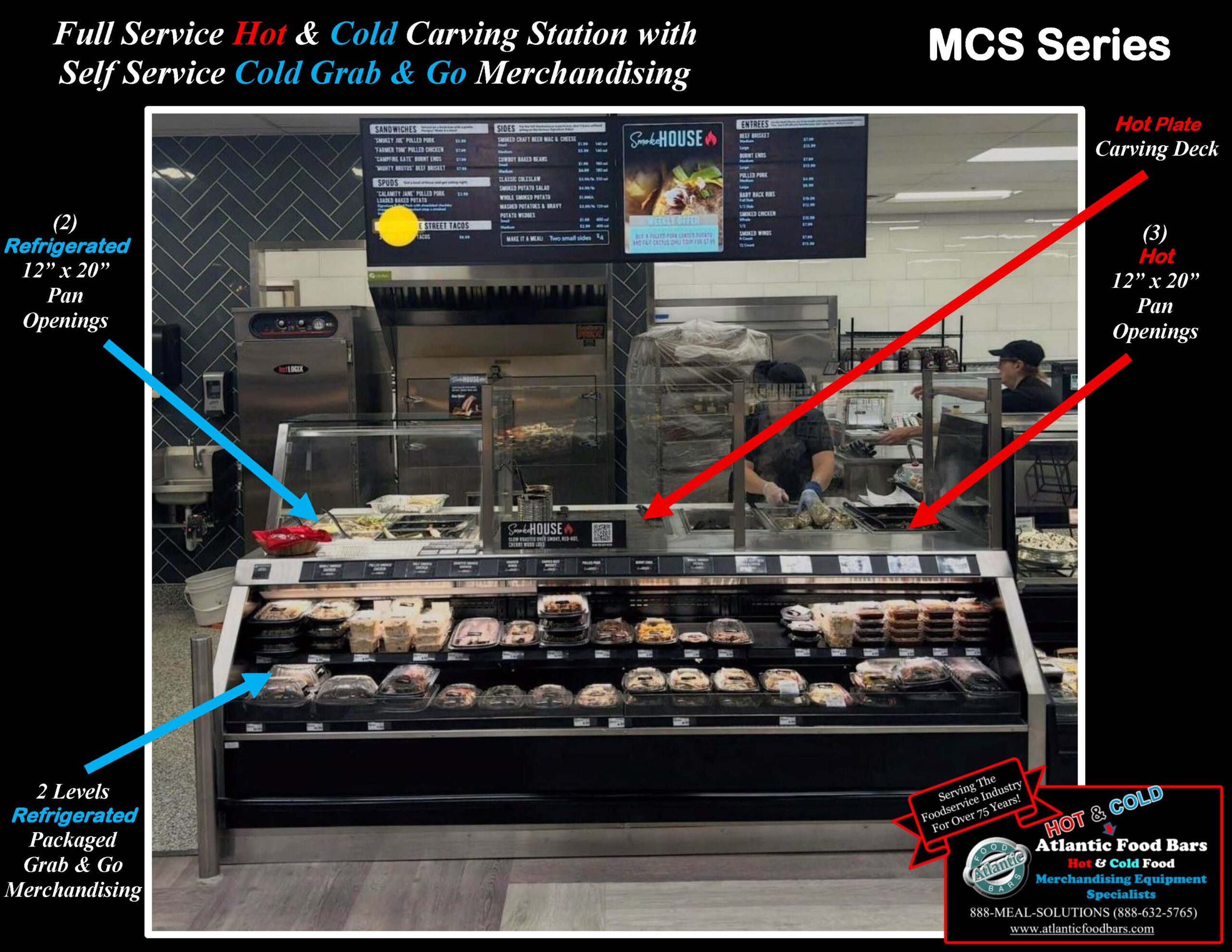MCS10849-PCB-PS3-RSD-SN 9' Full Service Hot and Cold Carving Station with Front Grab and Go