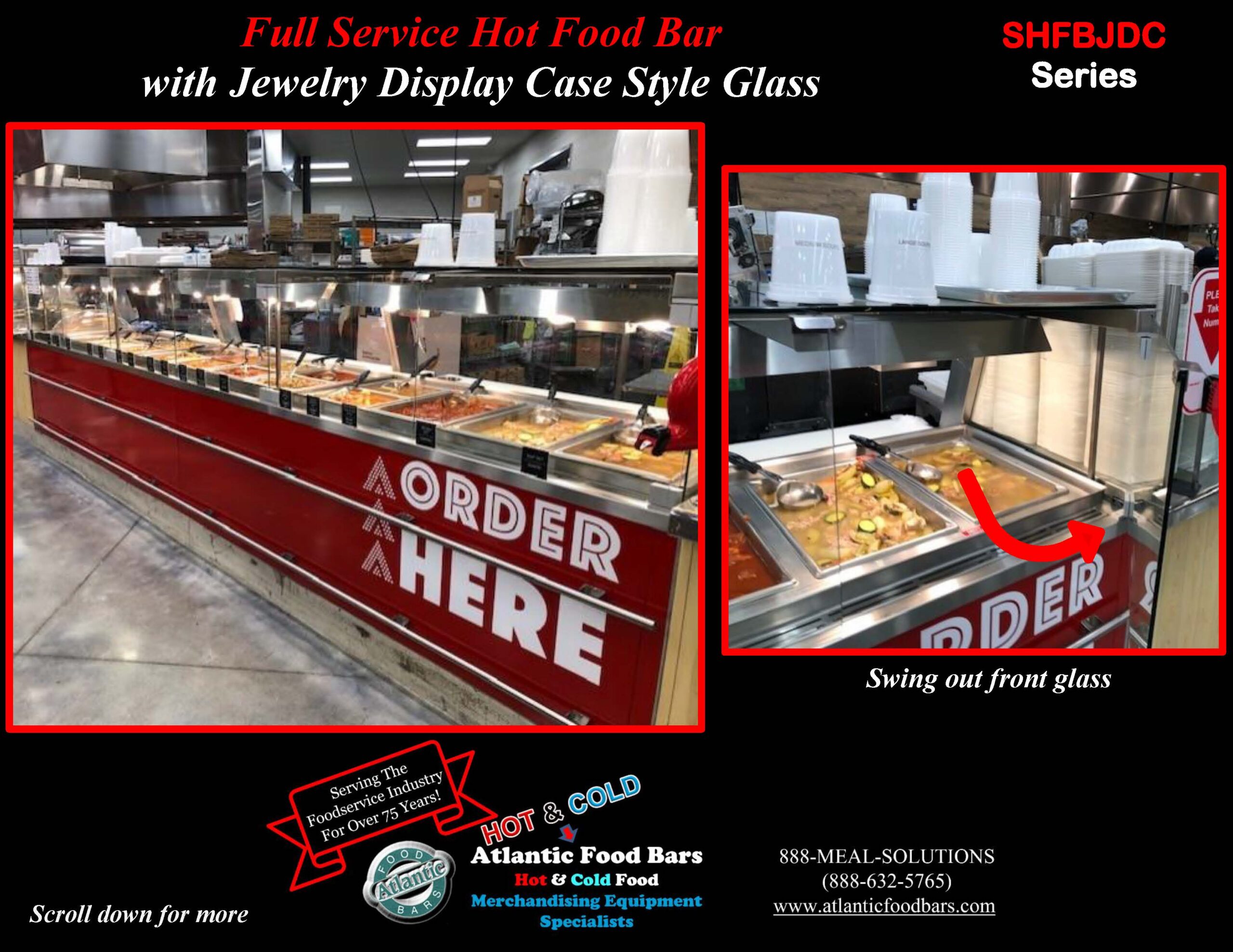 SHFBJDC18036 SHFB5036 Full Service Hot Food Bars with Jewlery Style Glass with Cut Sheet